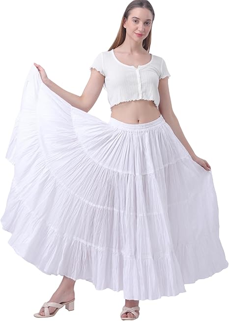 25 Yard Cotton Tiered Long Maxi Long Skirt -White