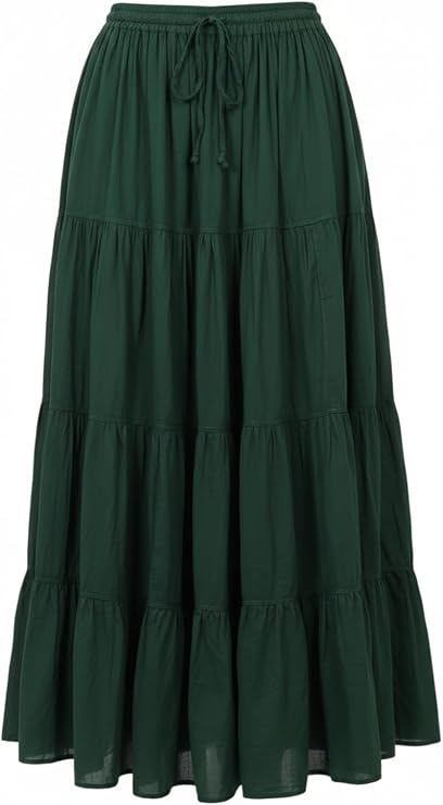 Sunzeyvora Women’s Soft Cotton Renaissance Faire Long Skirt 2026 Summer Boho Flowy 4 Tier Maxi Skirt with Pockets