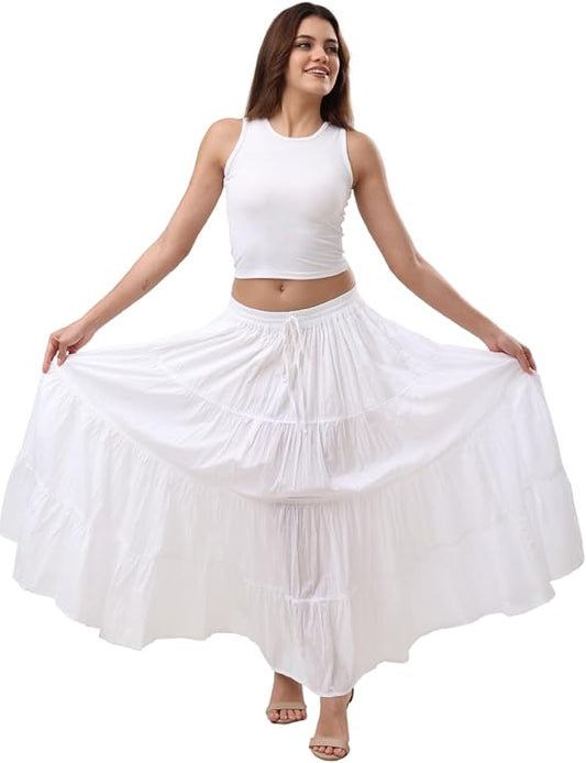 Sunzeyvora Women’s Soft Cotton Renaissance Faire Long Skirt 2026 Summer Boho Flowy 4 Tier Maxi Skirt with Pockets