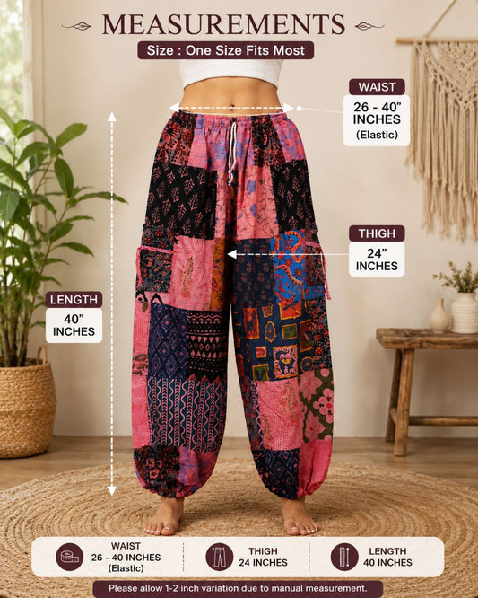 Women's Patchwork Harem Pants with Cargo Pockets | Boho Hippie Yoga Trousers | Random Assorted Colors | Wholesale Lot