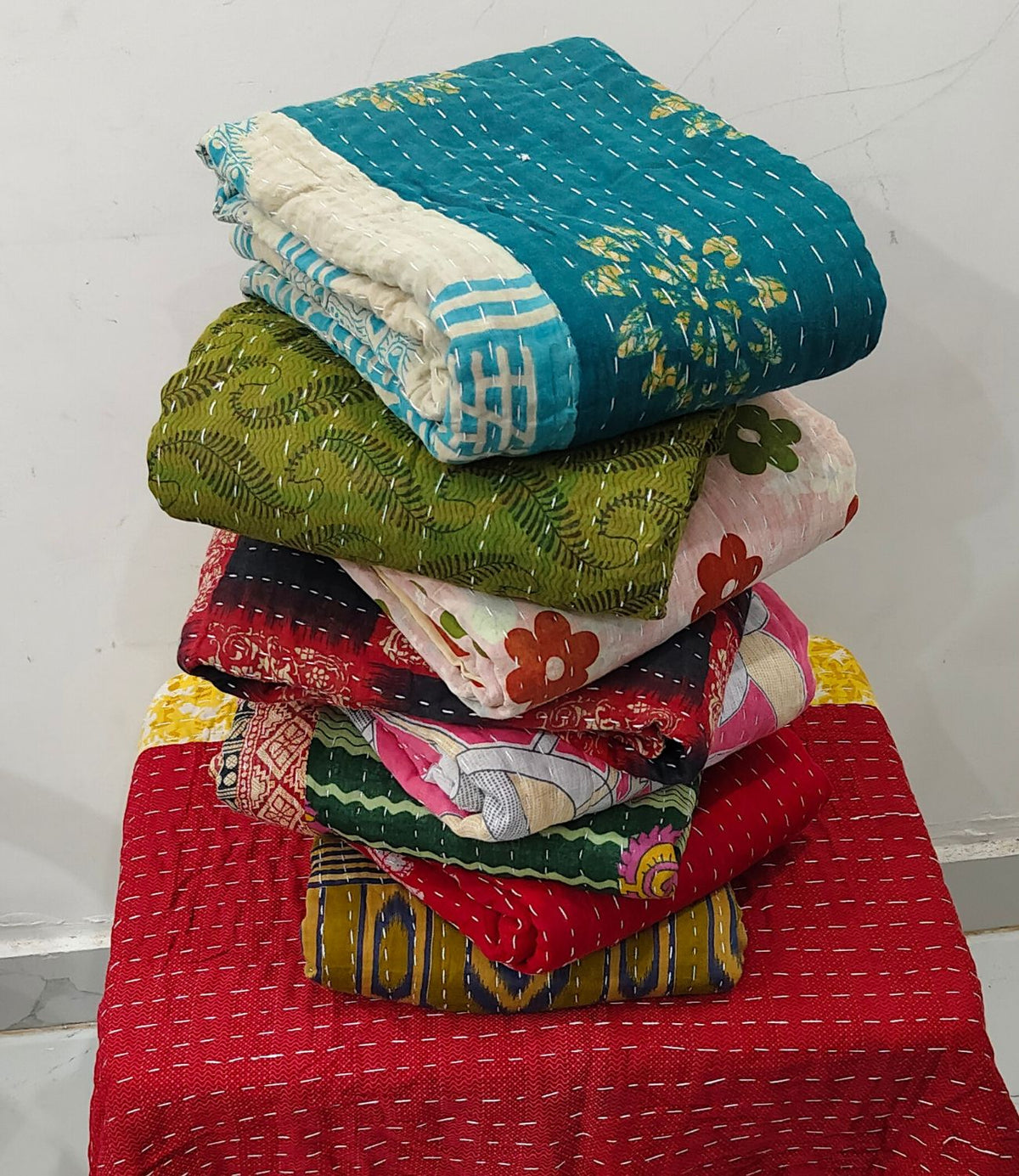 Wholesale Mix Lot 3 Layer Kantha Quilts, Reversible Vintage Indian Kantha Quilt, Cotton Bedsheet