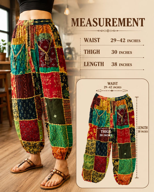 Women’s Cotton Patchwork Harem Pants, Boho Hippie Pants with Pockets, Random Assorted Colors