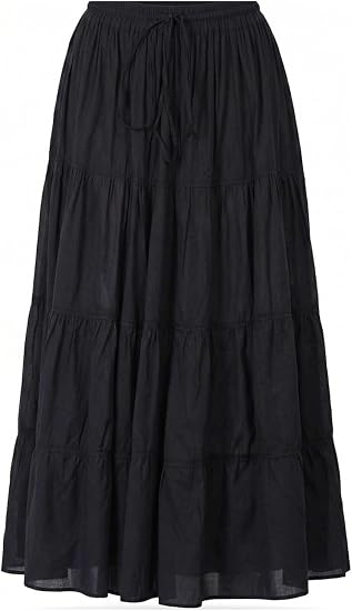 Sunzeyvora Women’s Soft Cotton Renaissance Faire Long Skirt 2026 Summer Boho Flowy 4 Tier Maxi Skirt with Pockets