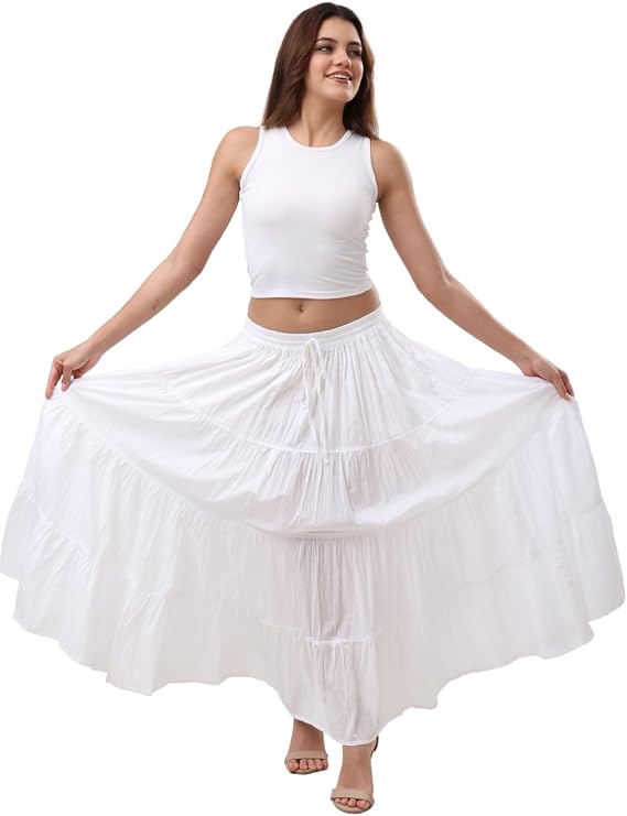 Sunzeyvora Women’s Soft Cotton Renaissance Faire Long Skirt 2026 Summer Boho Flowy 4 Tier Maxi Skirt with Pockets