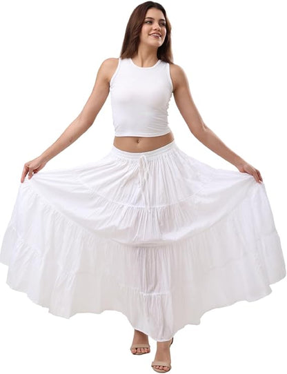 Sunzeyvora Women’s Soft Cotton Renaissance Faire Long Skirt 2026 Summer Boho Flowy 4 Tier Maxi Skirt with Pockets