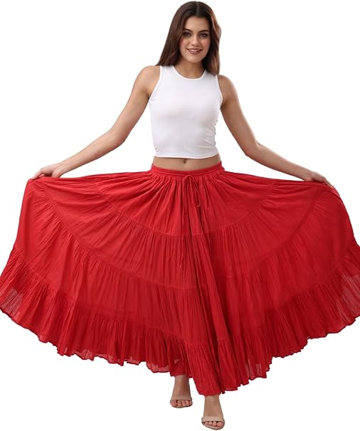 Sunzeyvora Women’s Soft Cotton Renaissance Faire Long Skirt 2026 Summer Boho Flowy 4 Tier Maxi Skirt with Pockets
