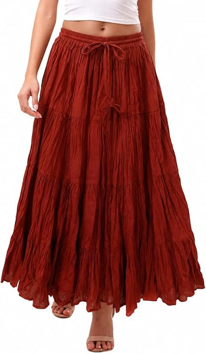 Sunzeyvora Women’s Soft Cotton Renaissance Faire Long Skirt 2026 Summer Boho Flowy 4 Tier Maxi Skirt with Pockets