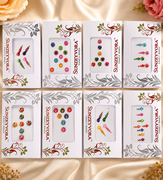 Sunzeyvora Designer Fancy Bindi Collection - Pack of Assorted Multi-Color Mixed Shape Bindis