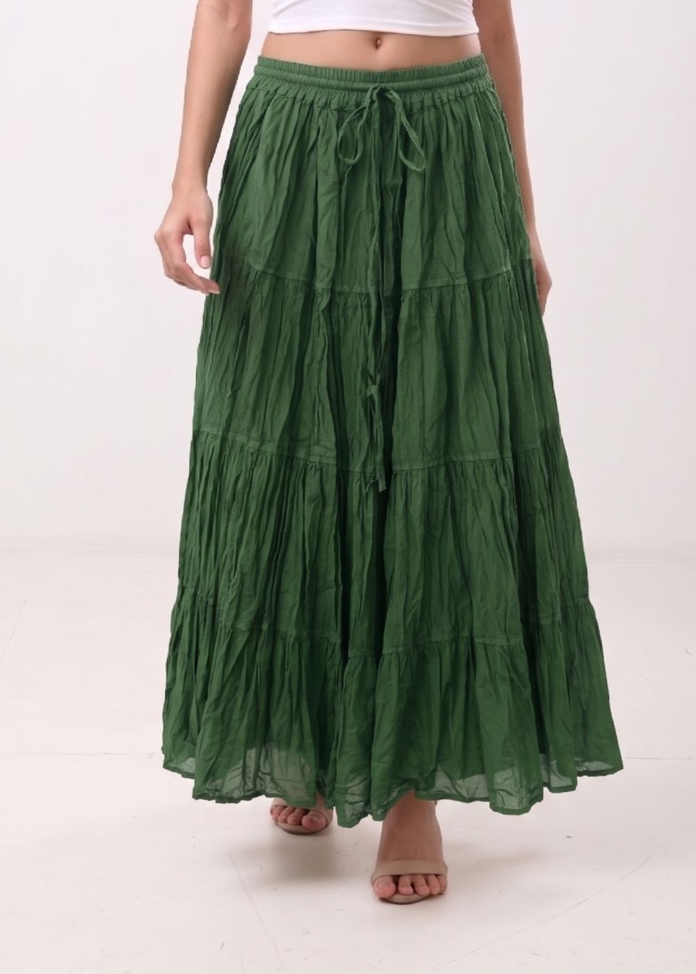 Women's 100% Cotton Tiered High Waisted 4-Tier Flowy Maxi Skirt