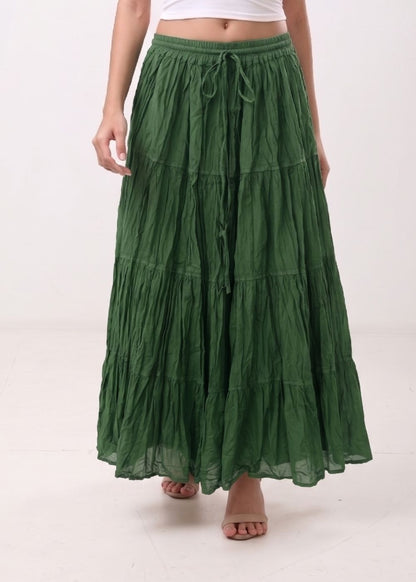 Women's 100% Cotton Tiered High Waisted 4-Tier Flowy Maxi Skirt