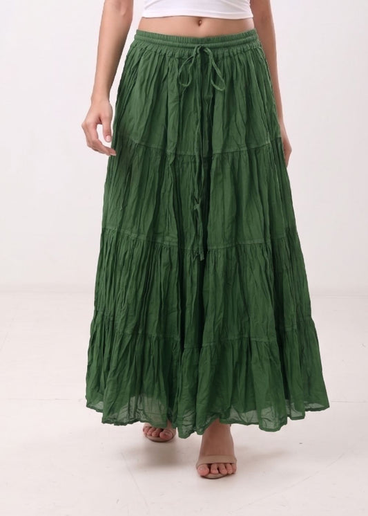 Women's 100% Cotton Tiered High Waisted 4-Tier Flowy Maxi Skirt