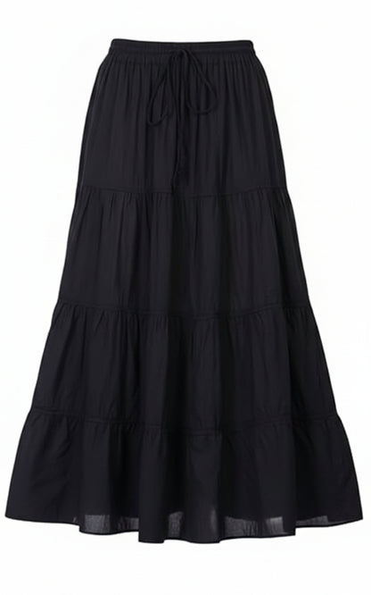 Women's 100% Cotton Tiered High Waisted 4-Tier Flowy Maxi Skirt