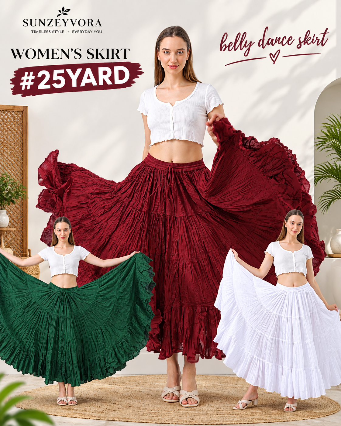 25 Yard Belly Dance Tribal Cotton Skirt Solid Assorted Colors Wholesale Lot