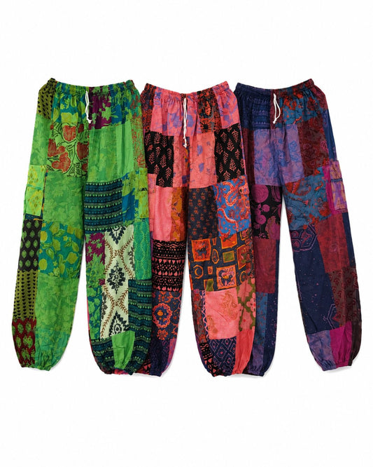Women's Patchwork Harem Pants with Cargo Pockets | Boho Hippie Yoga Trousers | Random Assorted Colors | Wholesale Lot