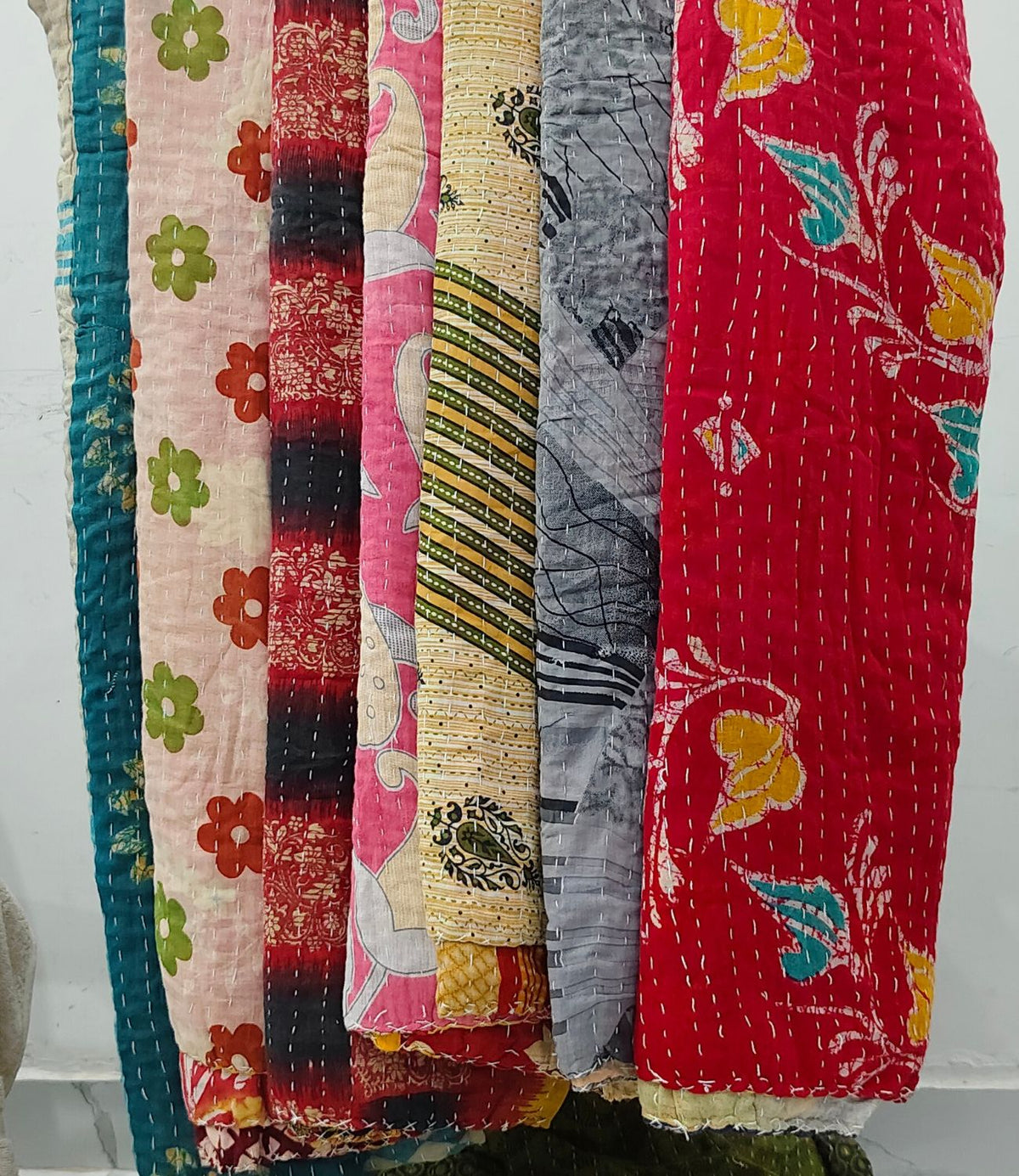 Vintage Indian Kantha Quilts 2 Layer Reversible | Wholesale Sustainable Handmade Cotton Bedsheet
