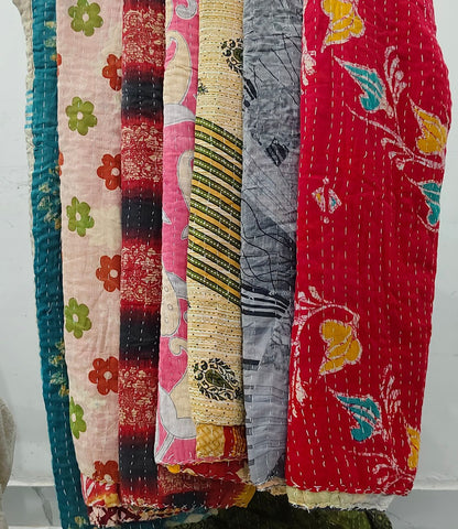 Vintage Indian Kantha Quilts 2 Layer Reversible | Wholesale Sustainable Handmade Cotton Bedsheet