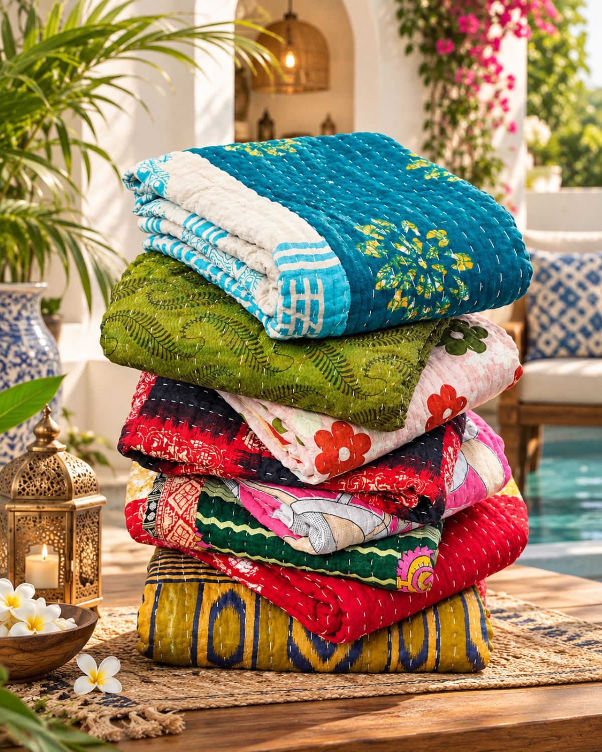 Vintage Indian Kantha Quilts 2 Layer Reversible | Wholesale Sustainable Handmade Cotton Bedsheet