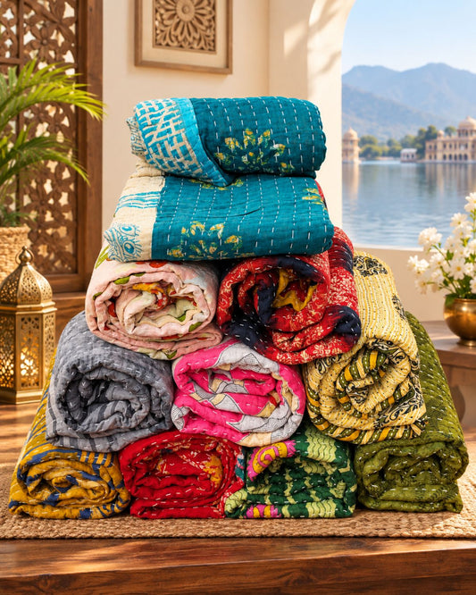 Wholesale Mix Lot 3 Layer Kantha Quilts, Reversible Vintage Indian Kantha Quilt, Cotton Bedsheet