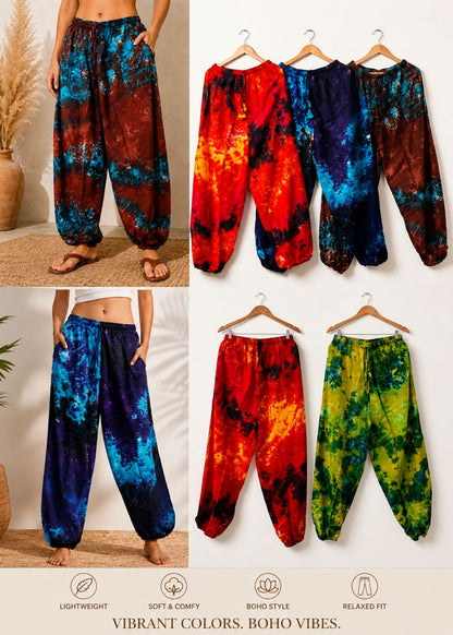 Women's Tie Dye Harem Pants with Pockets | Boho Yoga Hippie Trousers | Random Assorted Colors | Wholesale Lot
