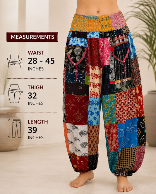 Women’s Patchwork Harem Pants, Cotton Boho Hippie Pants with Pockets, Random Assorted Colors