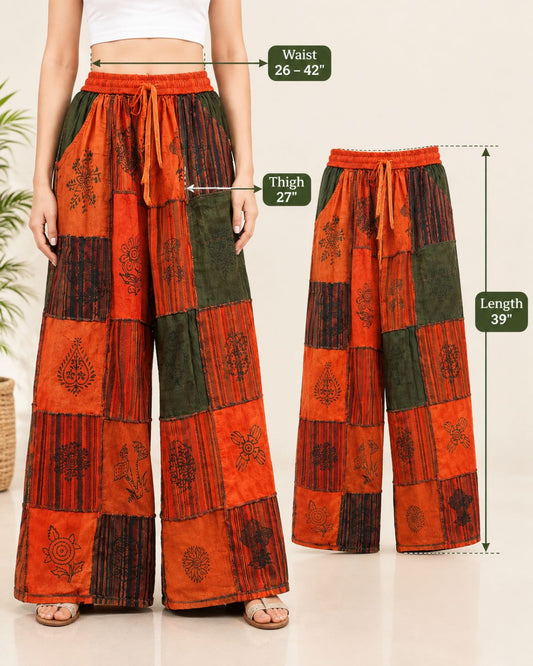 Women’s Cotton Harem Pants, Boho Hippie Patchwork Pants with Pockets, Wide Leg Yoga & Lounge Pants, Random Assorted Colors