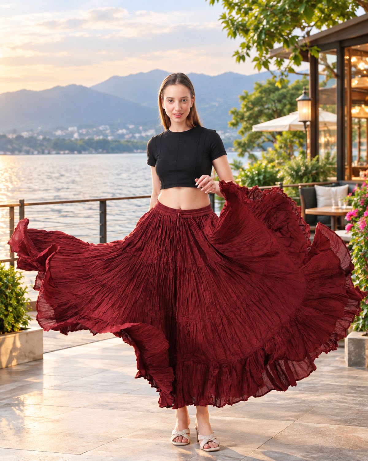 Tribal Gypsy Belly Dance 25 Yard Flying Skirt in Black, Royal Blue