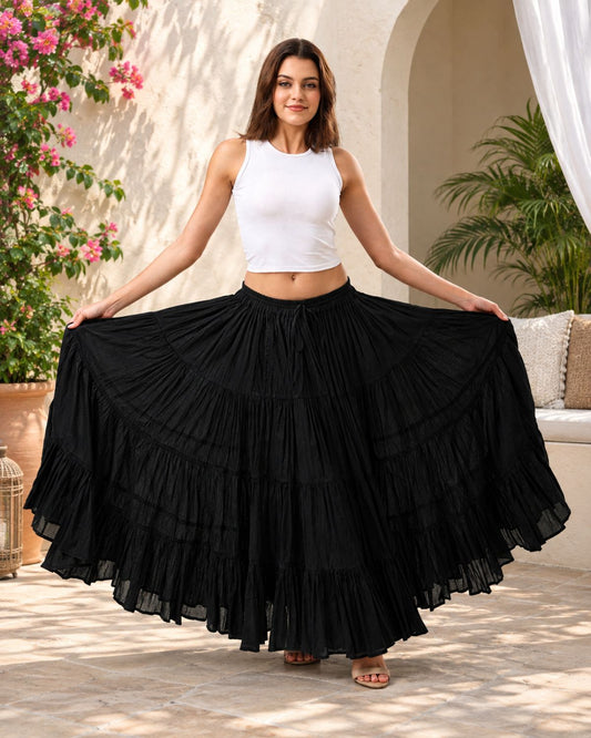 25 Yard Cotton Gypsy Tiered Long Maxi Long  Flying Skirt Plus Size