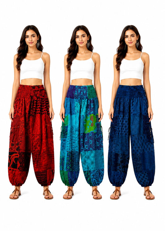 Women's Patchwork Cotton Pants with Cargo Pockets | Random Assorted Colors | Wholesale Lot